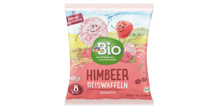 Abbildung des Produktes dmBio Himbeer-Reiswaffeln vor weißem Hintergrund!